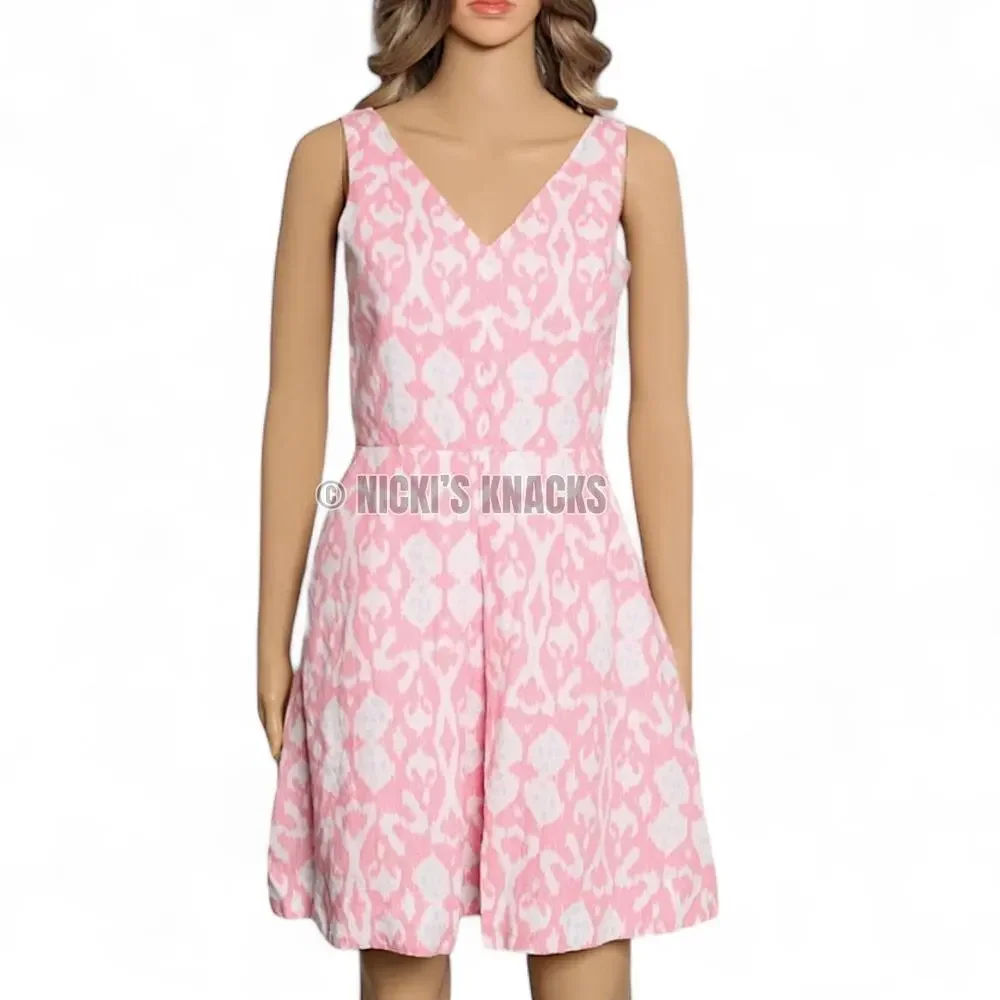 GAP 100% Linen Pink Ikat Sleeveless V-Neck Fit & Flare Vacation Dress Size 0